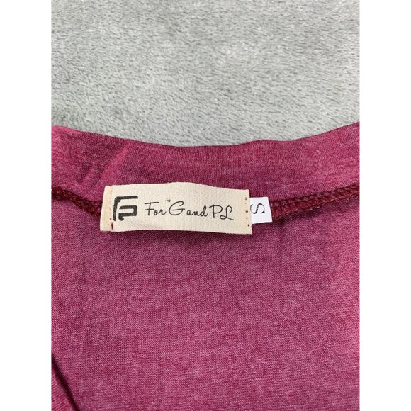 For G And PL Women's Small Burgundy V-Neck 3/4 Sleeve Fairy Peplum Tunic Top - Picture 3 of 8